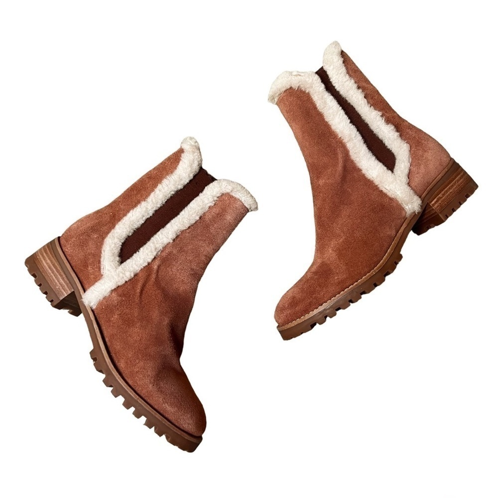 TALBOTS Shearling Trimmed Suede Chelsea Ankle Boots Size 5 1/2